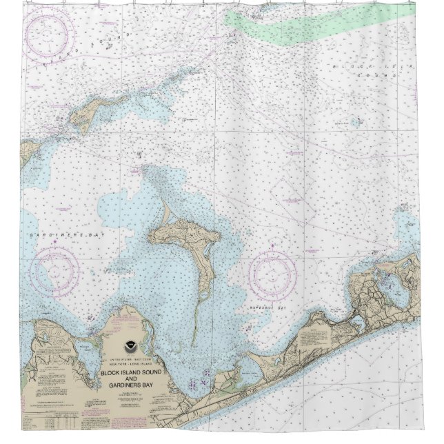 Block Island Sound and Gardiners Bay Chart Shower Curtain (Front)