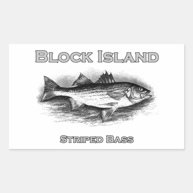 Block Island Vintage Striped Bass Logo Rectangular Sticker (Front)