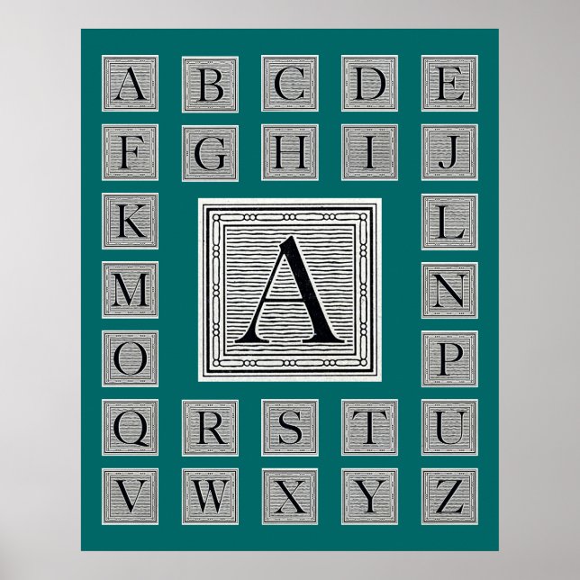 Block Letter "A" Woodcut Woodblock Initial Poster (Front)
