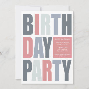 Block Letter Birthday Party Invitations