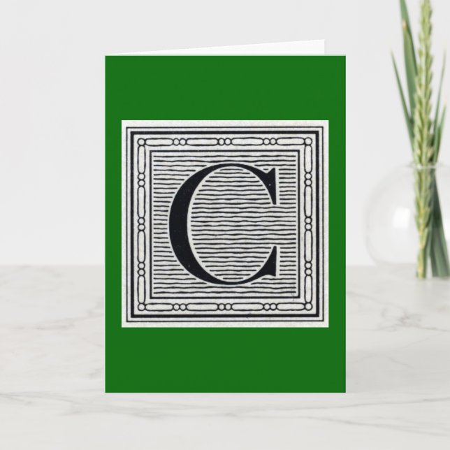 Block Letter "C" Woodcut Woodblock Inital Note Card (Front)
