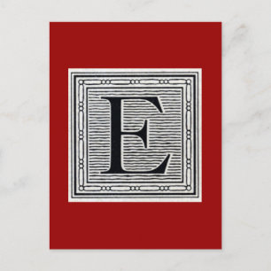 Block Letter "E" Woodcut Woodblock Inital Postcard
