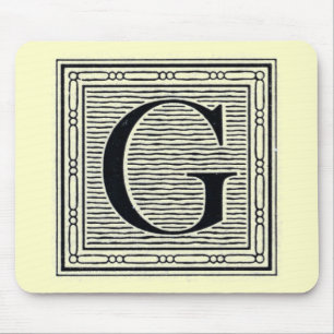Block Letter "G" Woodcut Woodblock Inital Mouse Pad