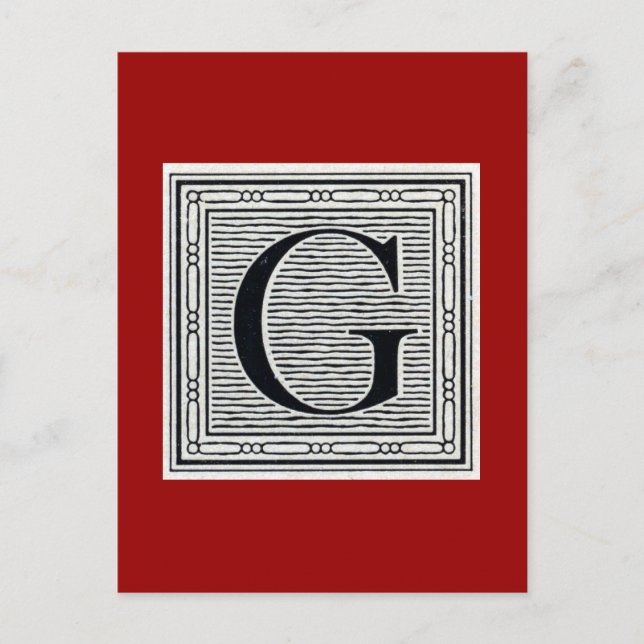Block Letter "G" Woodcut Woodblock Inital Postcard (Front)