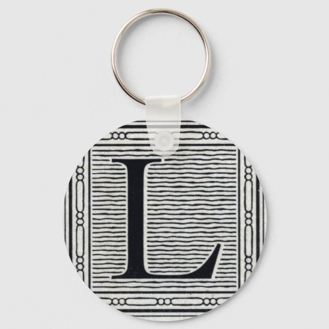 Block Letter "L" Woodcut Woodblock Inital Key Ring (Front)