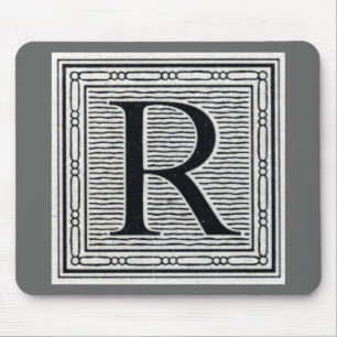 Block Letter "R" Woodcut Woodblock Inital Mouse Pad