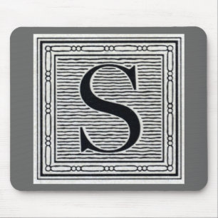Block Letter "S" Woodcut Woodblock Inital Mouse Pad