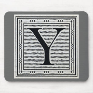 Block Letter "Y" Woodcut Woodblock Inital Mouse Pad