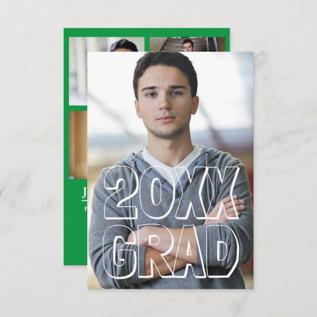 Block Letters Green 3x5 - Graduation Announcement (Front/Back)