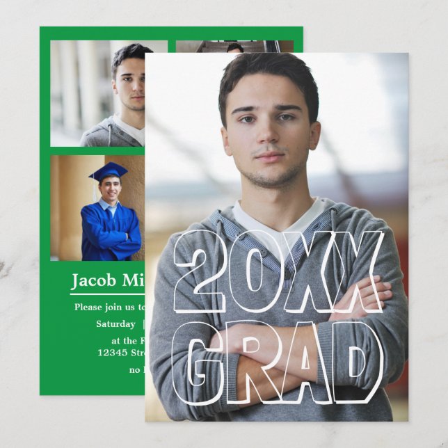 Block Letters Green - Graduation Announcement (Front/Back)