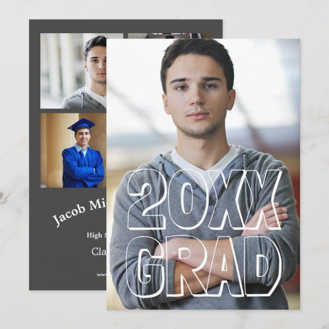 Block Letters Grey - Graduation Announcement (Front/Back)