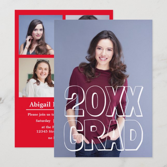 Block Letters Red - Graduation Announcement (Front/Back)