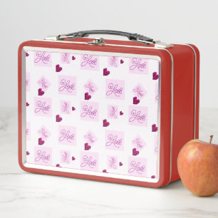 Block love heart pattern metal lunch box