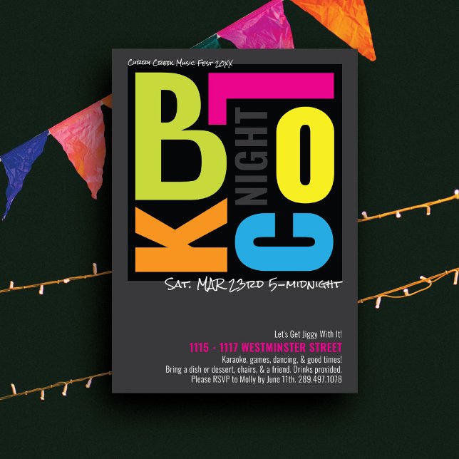 Block Night Colourful Retro Type Neighbours Party Invitation (Creator Uploaded)