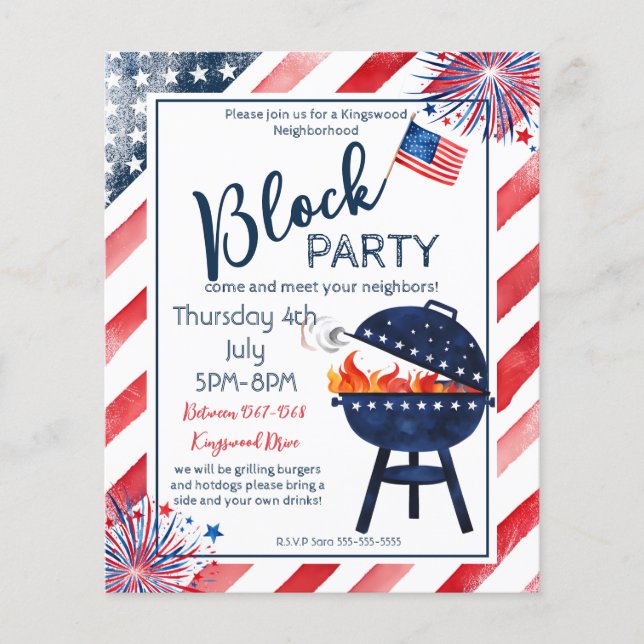block party 4th July BBQ street party neighbor  Flyer (Front)