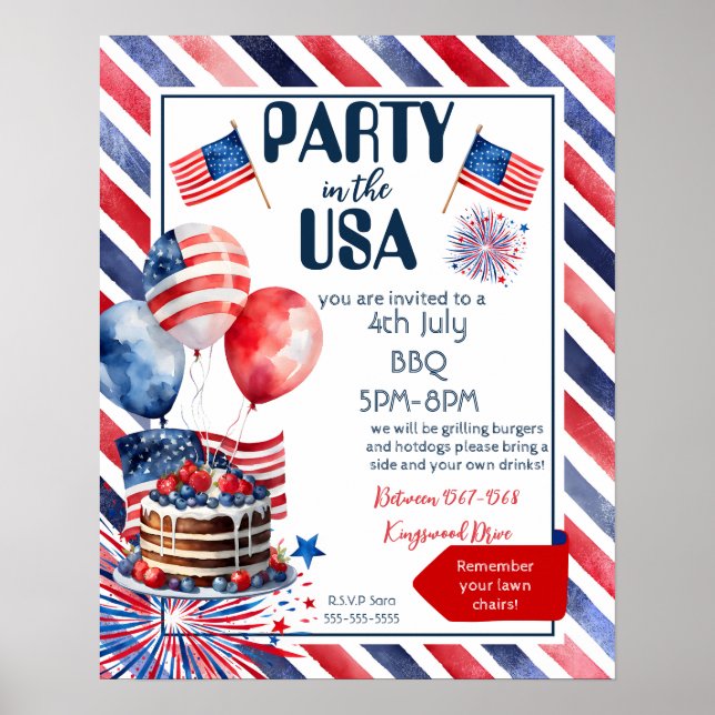 block party 4th July BBQ street party neighbor  Poster (Front)