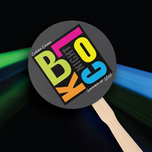 Block Party Music Festival Retro Typography Hand Fan