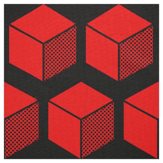 Block Pattern 02 - Red on Black Fabric (Swatch)
