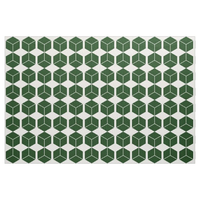 Block Pattern - Dark Green on White Fabric (Yard)