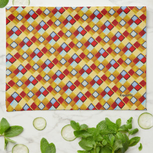 Block Pattern Gold Tea Towel