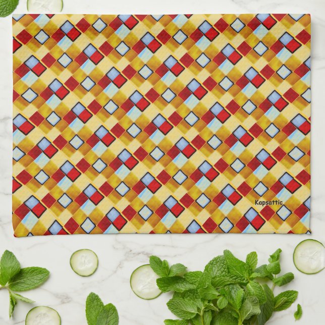Block Pattern Gold Tea Towel (Folded)