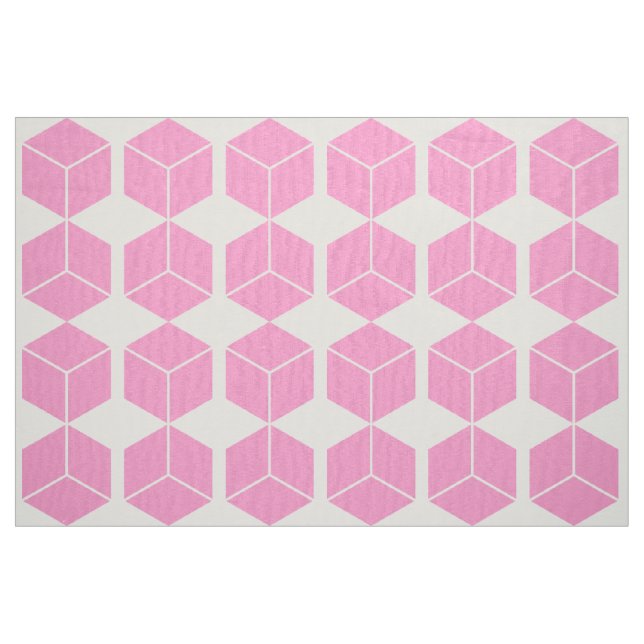 Block Pattern - Pink on White Fabric (Fat Quarter)
