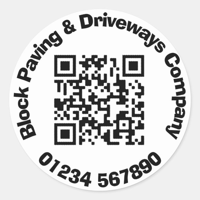 Block Paving and Driveways Workers with QR Code Cl Classic Round Sticker (Front)