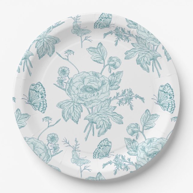 Block Print Aqua Paper Plates (Front)
