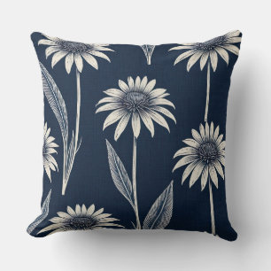 Block print blue and white Coneflower Cushion