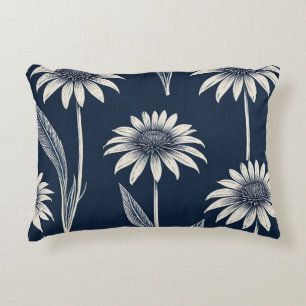 Block print blue and white Coneflower Decorative Cushion