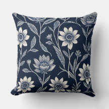 Block print blue and white Whimsical floral