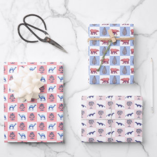 Block Print Botanicals and Animals Wrapping Paper Sheet
