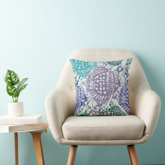 Block Print Fish And Seaweed Cushion