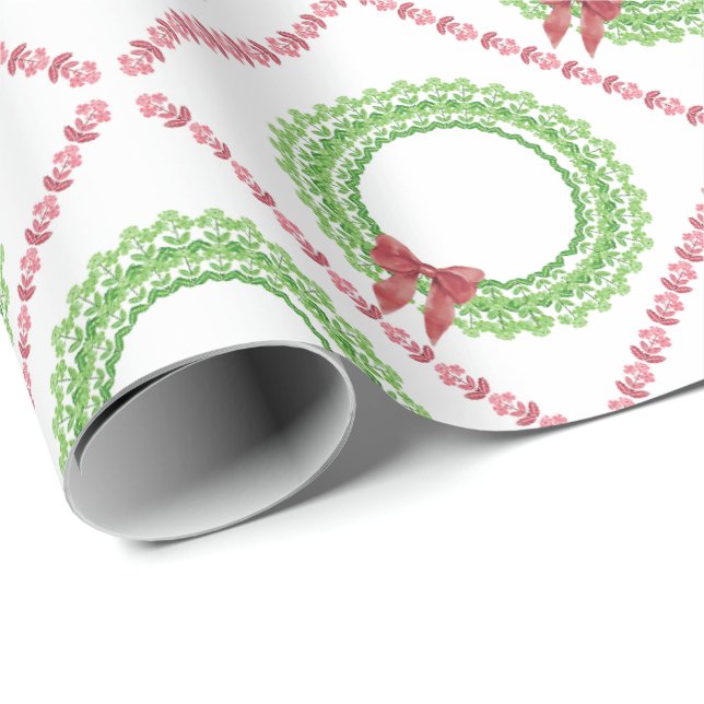 Block Print Flower Wreath Wrapping Paper (Roll Corner)