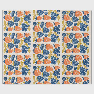 Block Print Fruit Art - Retro Berry Botanical Wrapping Paper