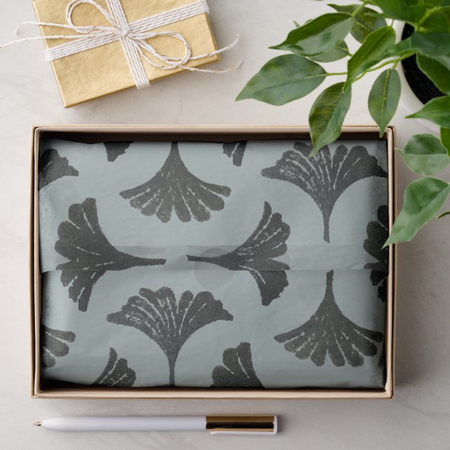 Block Print Gingko pattern - icewater blue Tissue Paper (Gift)