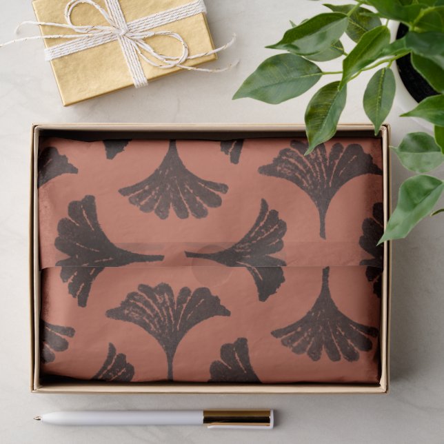 Block Print Gingko pattern - persimmon orange Tissue Paper (Gift)