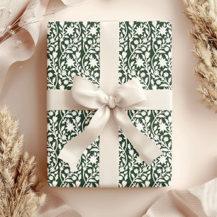 Block print inspired green floral wrapping paper