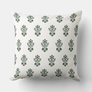 Block print inspired green flower cushion