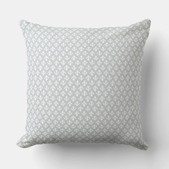 Block print inspired light grey/blue cushion (Front)