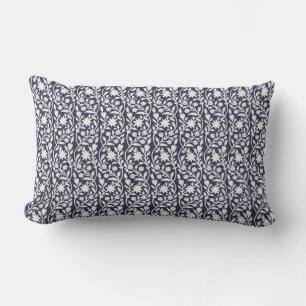 Block print inspired navy floral  lumbar cushion