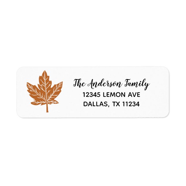 Block Print Maple Leaf return address Return Address Label (Front)