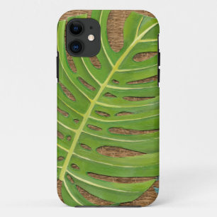 Block Print Palm on Wicker Background iPhone 11 Case