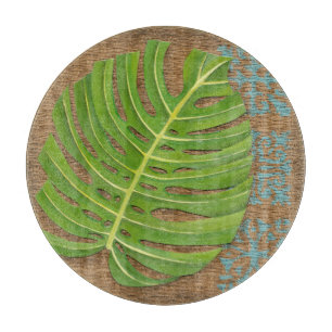 Block Print Palm on Wicker Background Cutting Board
