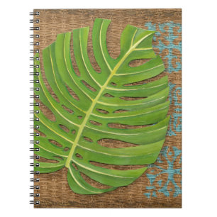 Block Print Palm on Wicker Background Notebook