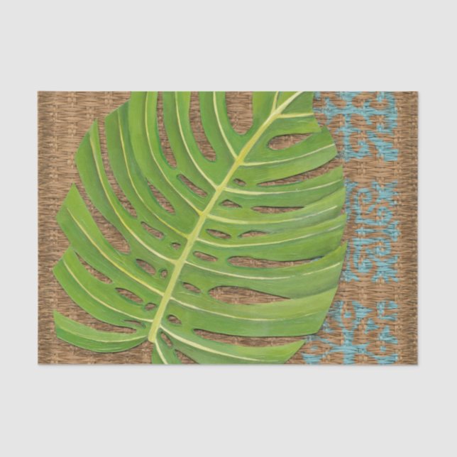 Block Print Palm on Wicker Background Tissue Paper (Front)