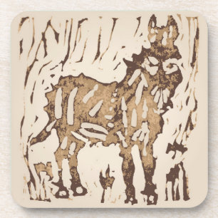 Block Print Sheep Donkey Quilt - brown donkey. Coaster