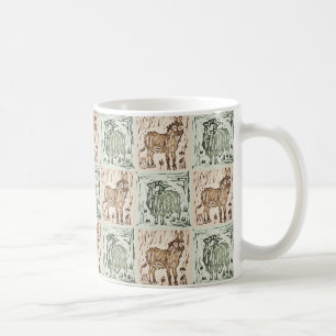 Block Print Sheep Donkey Quilt - Green Brown Coffee Mug