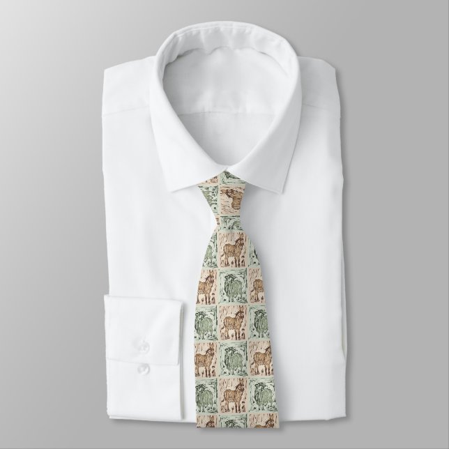 Block Print Sheep Donkey Quilt - Green Brown. Tie (Tied)