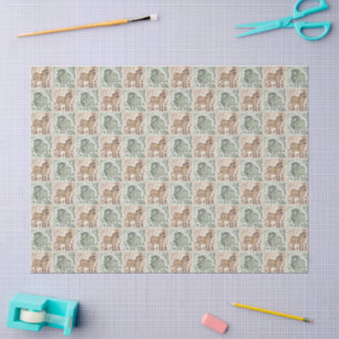 Block Print Sheep Donkey Quilt - Green Brown. Tissue Paper